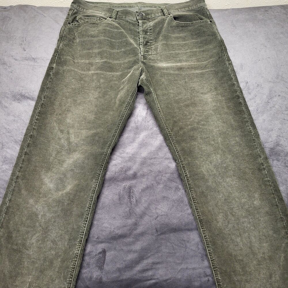 Mens DIESEL  D-Macs Straight Corduroy Pants Green 38/32 069XQ Stretch Button Fly